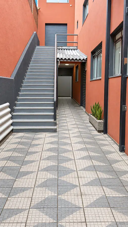 Escada externa e área de circulação do edifício